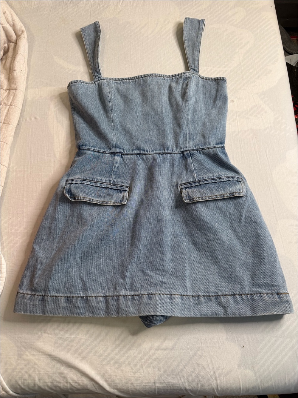 Light Blue Denim Pocket Mini Dress - Picture 2 of 5